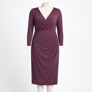 Lauren Ralph Lauren Dress‎ 10 M Plum Purple Ruched Sheath Stretch Wrap Cocktail